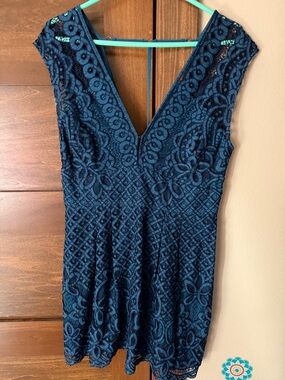 Free People teal mini dress with copper nameplate